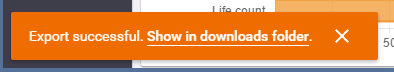 The notification shown when an export is ready, with a link to the file