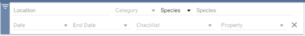 The filter bar, showing the location, date, species and property filters side by side