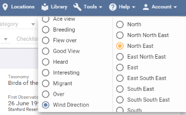 The property filter, with a custom Wind Direction property selected